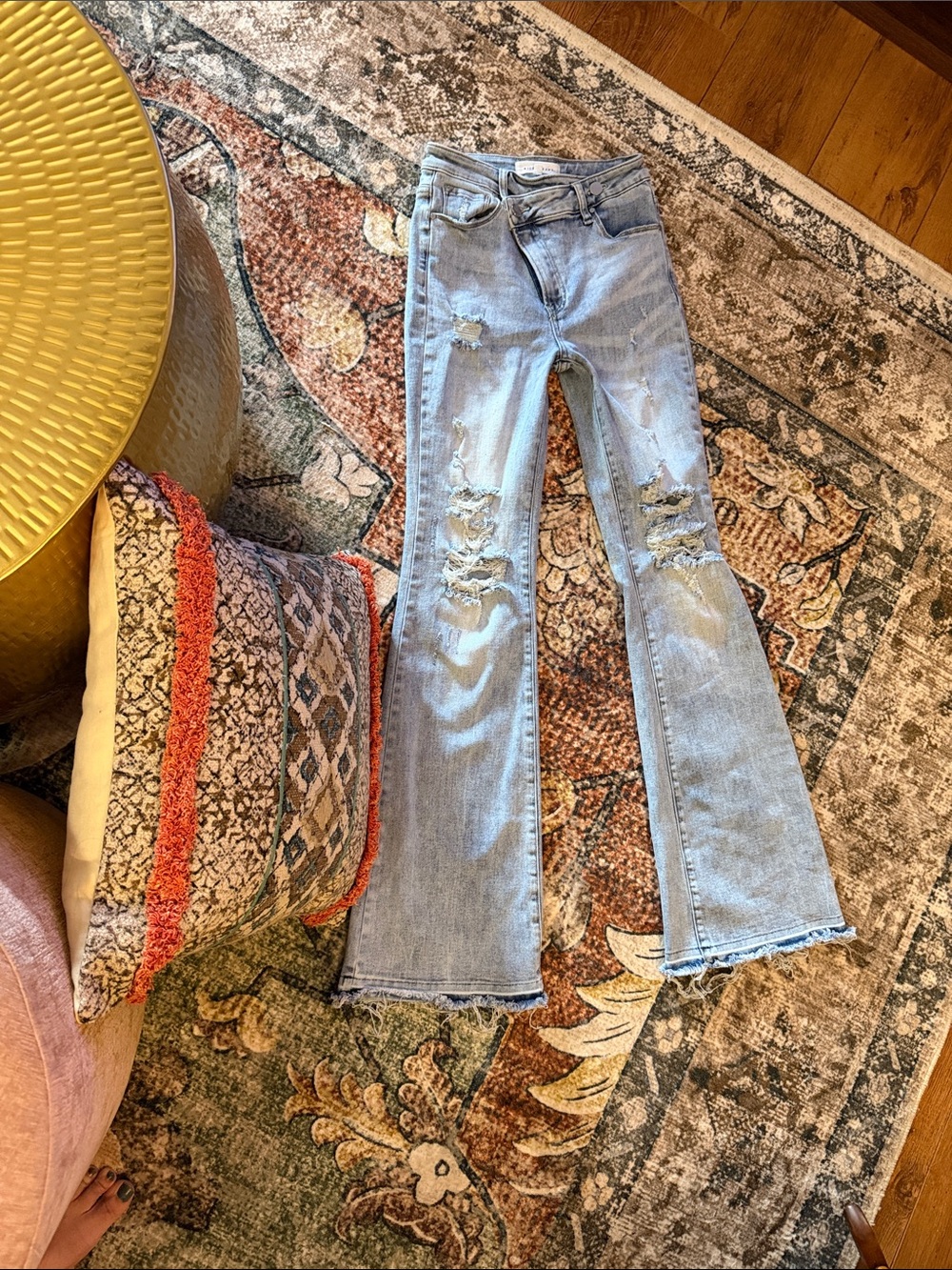 Risen Light Wash Distressed flare Jeans